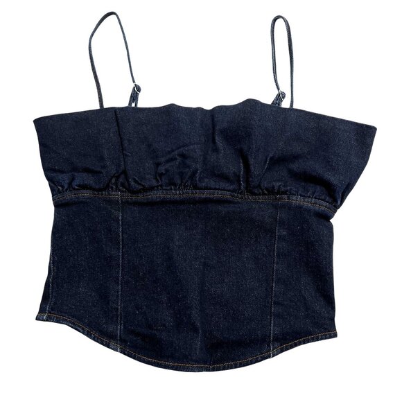 Meshki Cecilia Frill Corset in Indigo Blue Denim - Picture 1 of 5